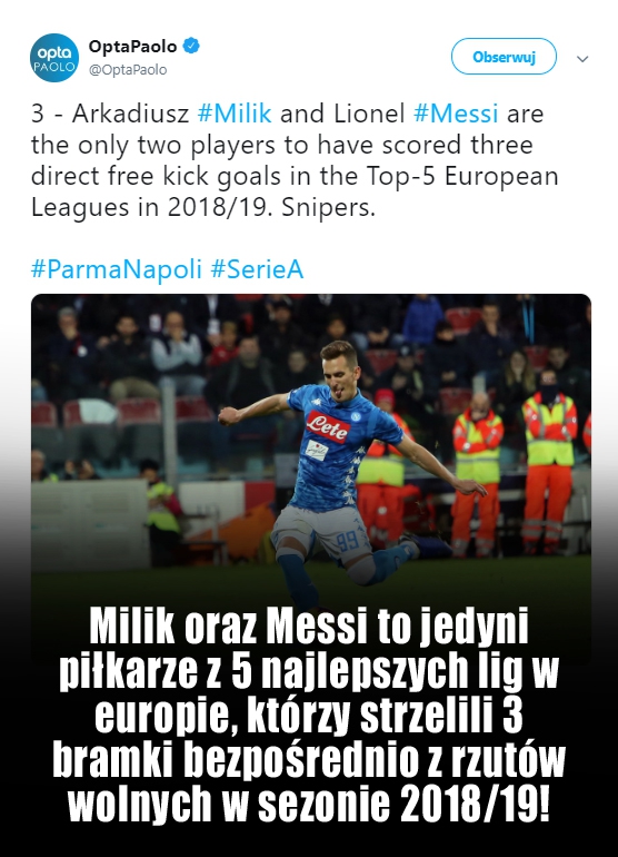 Arek Milik zrównał się z Leo Messim!